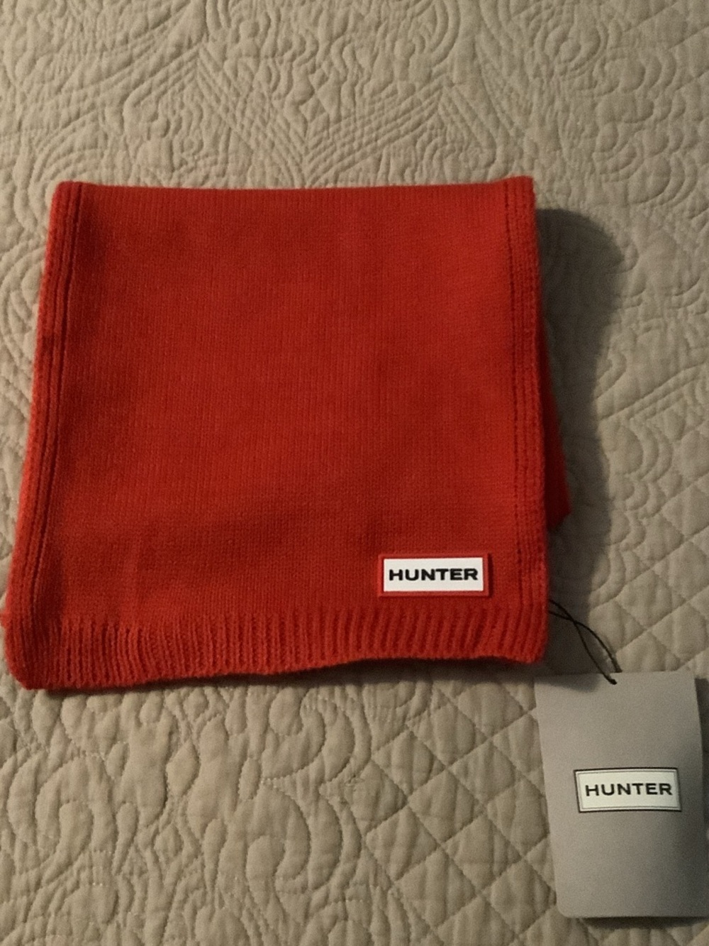 Hunter Red Knit Scarf with Logo Patch